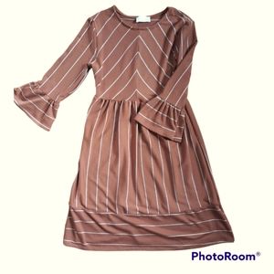 Ces Femme Brown Chevron Striped Midi Dress with Bell Sleeves